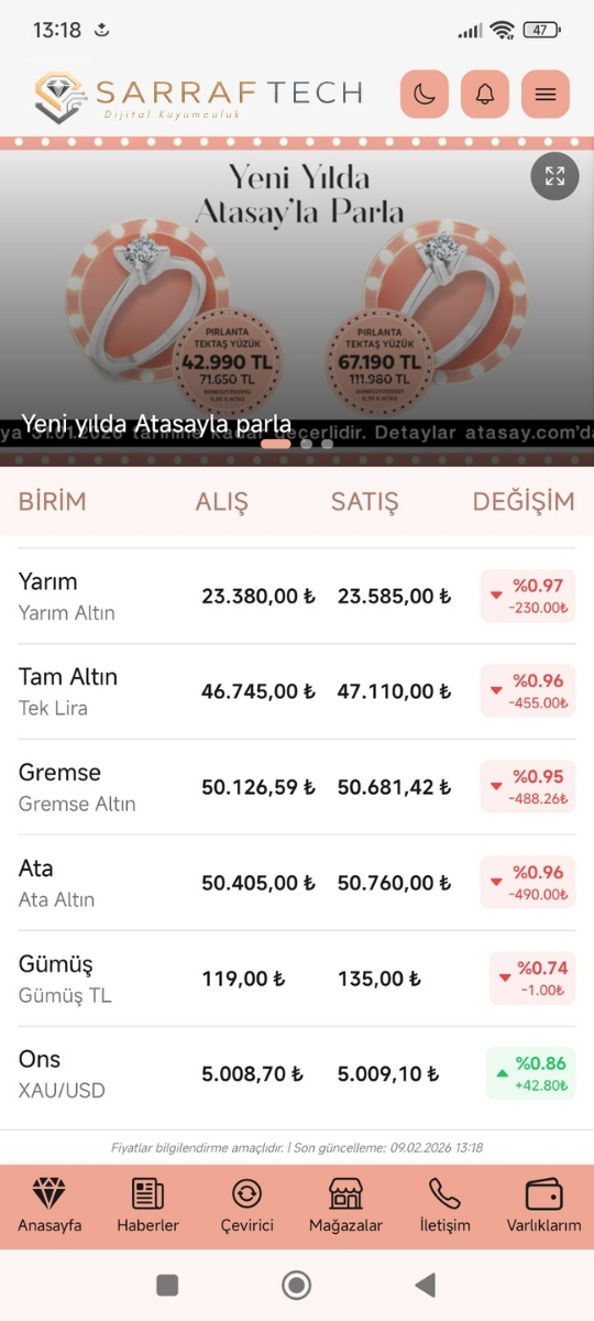 Mobil uygulama — anasayfa ekranı
