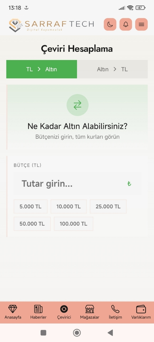Mobil uygulama — çeviri ve hesaplama ekranı
