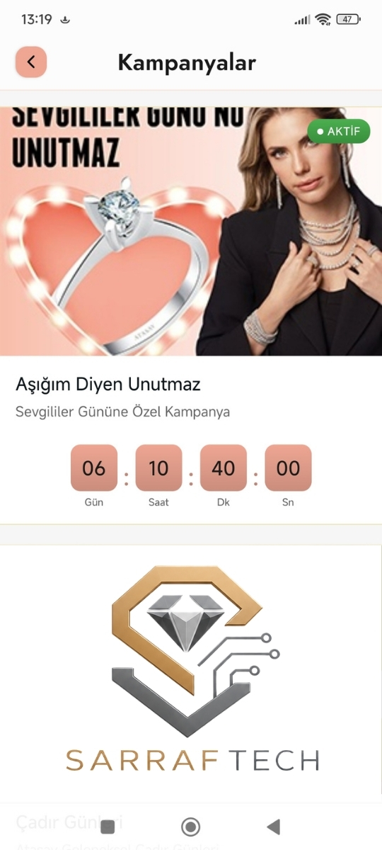 Mobil uygulama — kampanyalar ekranı