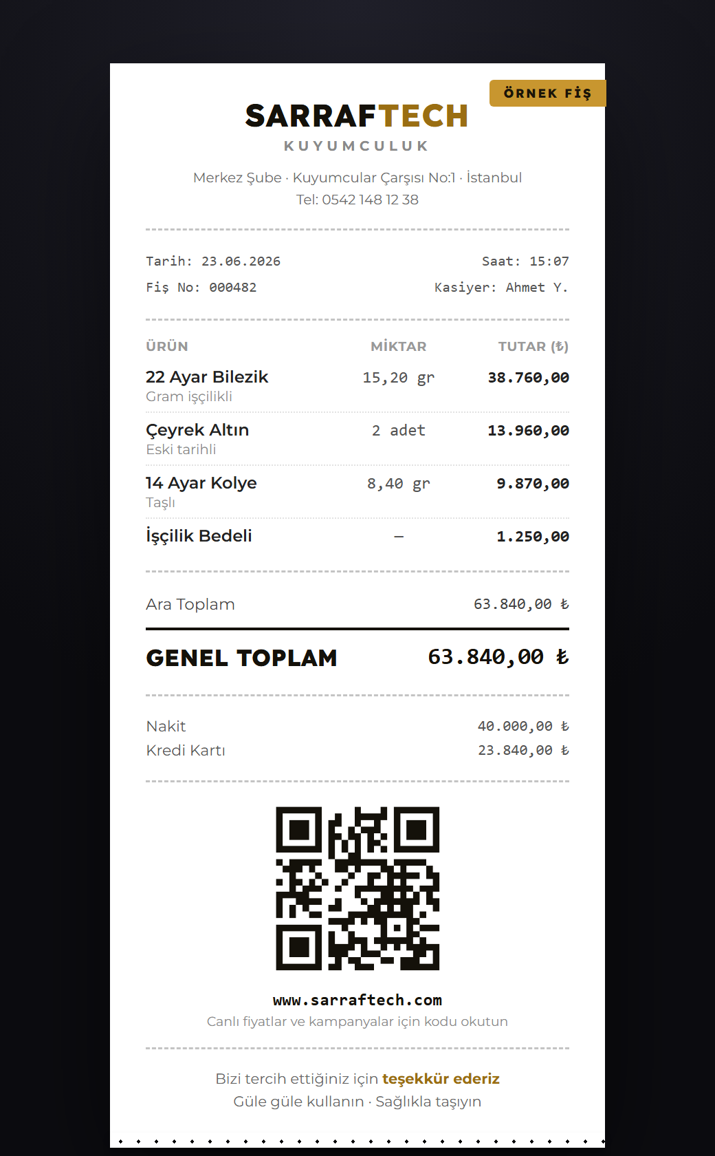 SarrafTech örnek termal fiş